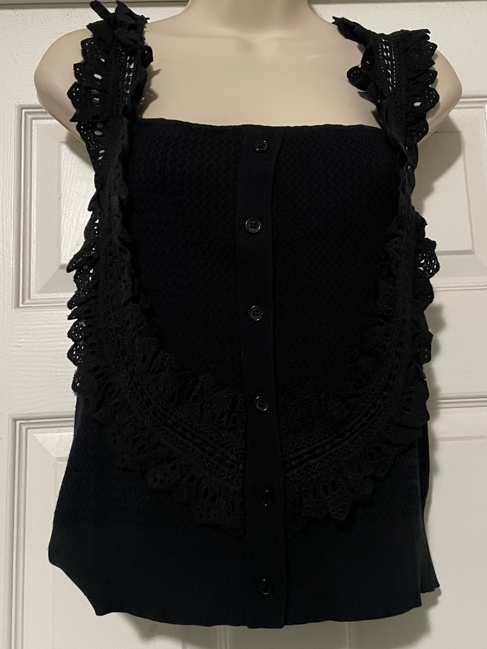 Black Crochet-Trim Button-Front Camisole